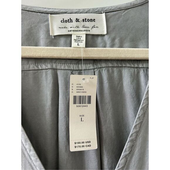 Anthropologie Cloth & Stone Short Sleeve Surplice Wrap Romper Women's Gray Large - Picture 4 of 4
